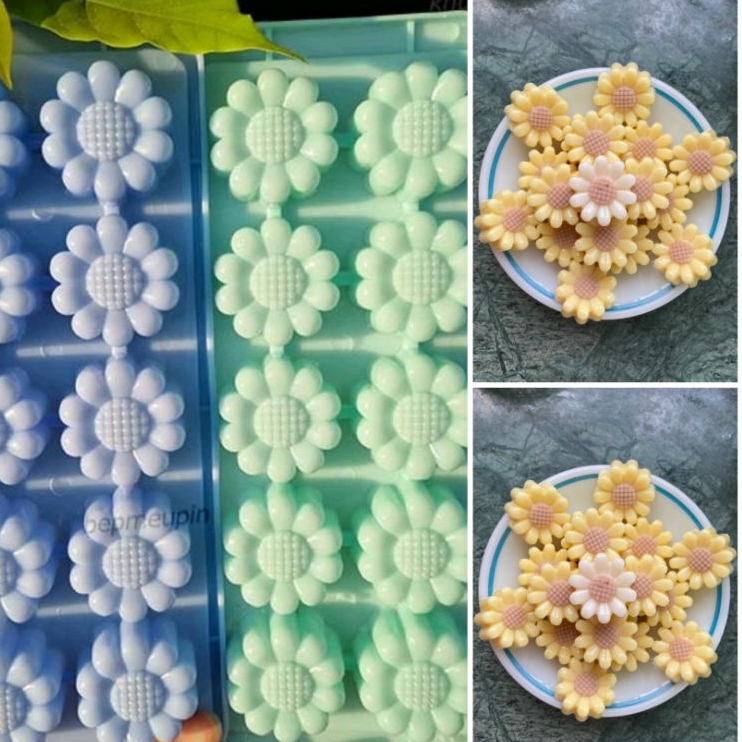 Khay làm thạch rau câu, vỉ làm nước đá hình 10 hoa cúc vt