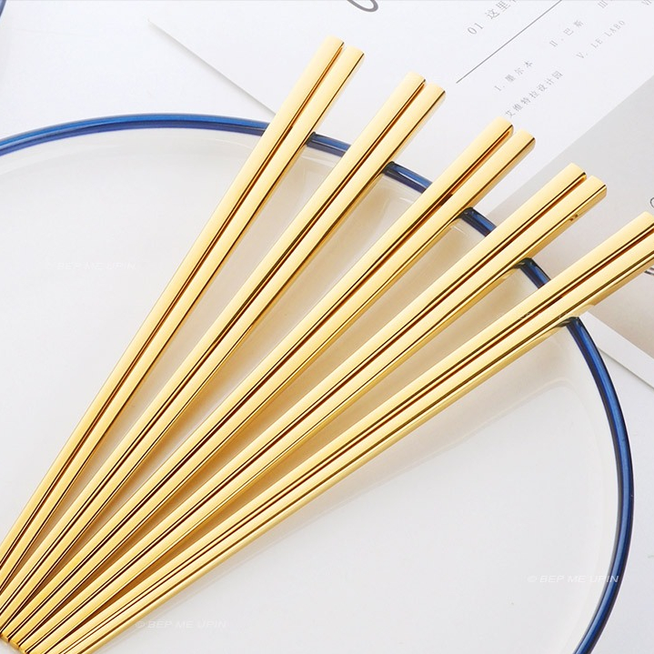 sét 5 đôi đũa inox mạ vàng cao cấp đũa decor