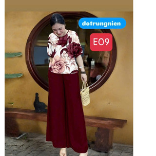 Bộ lụa ngọc trai cao cấp,sang trọng cho Mẹ,Bộ tay lỡ quần dài mã E