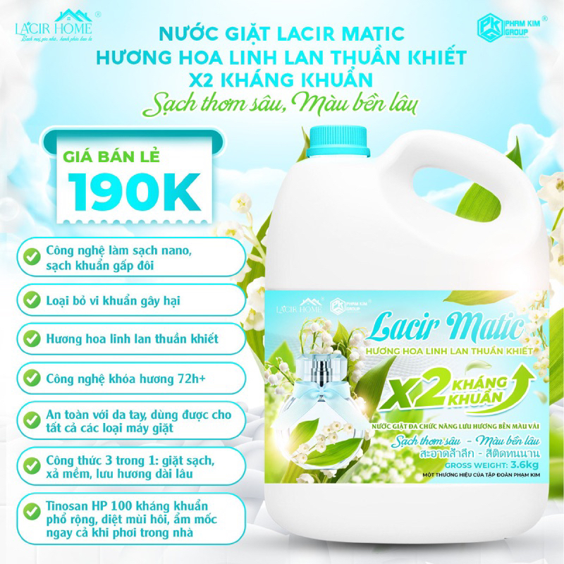 Nước giặt Lacir Matic hương hoa linh lang x2 kháng khuẩn