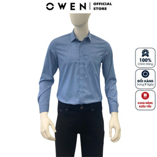 Áo sơ mi nam dài tay OWEN AR240605DT somi công sở cao cấp màu màu xanh dương đậm vải sợi tre dáng suông tà lượn có túi