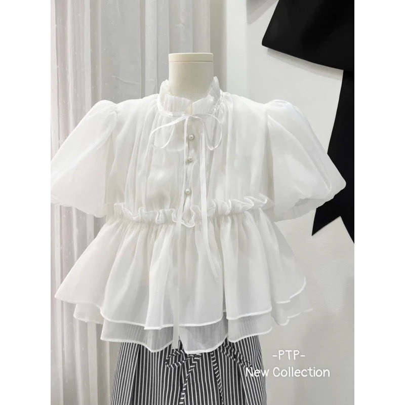 [VIDEO/ SẴN] SET ÁO BABYDOLL DÁNG NGẮN TAY BỒNG CÚC NGỌC ĐÍNH NƠ A39 | BigBuy360 - bigbuy360.vn