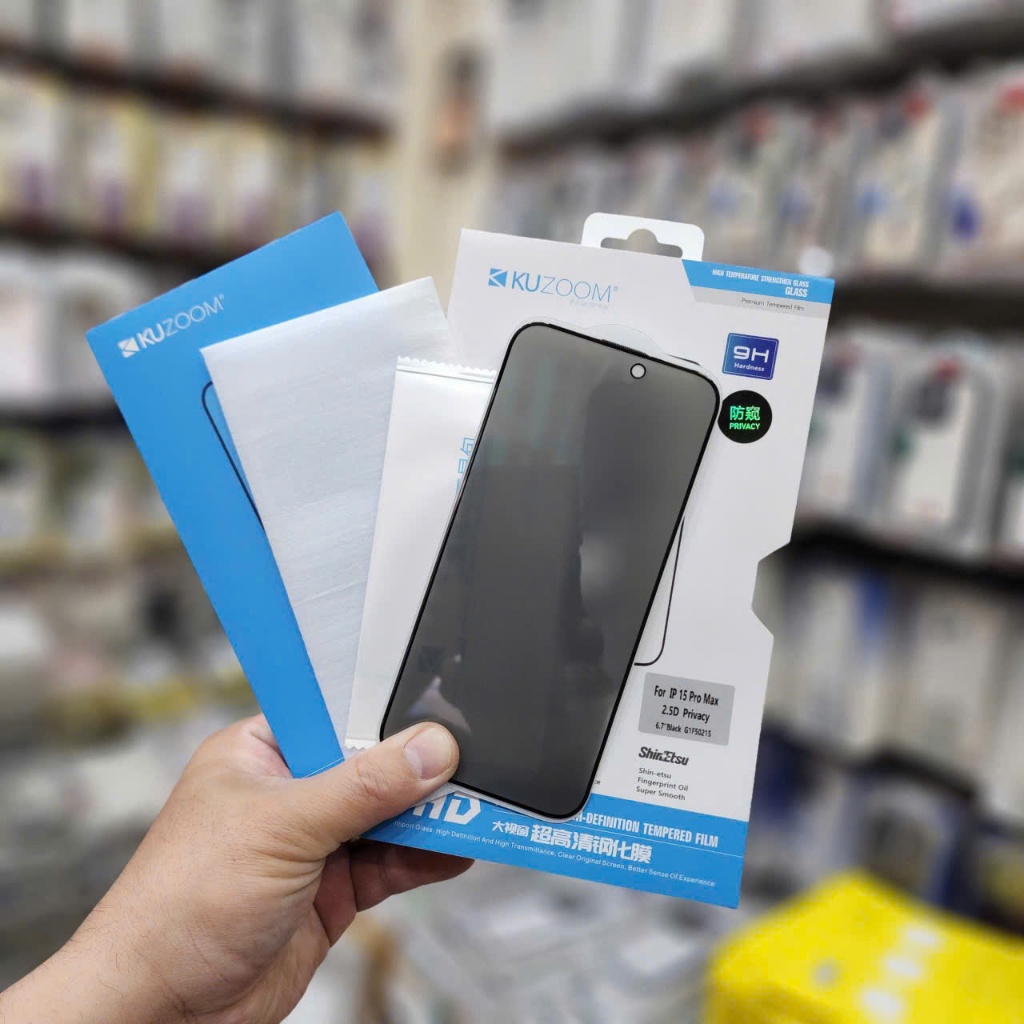 Kính cường lực Kuzoom Chống nhìn trộm cho iPhone 11 đến 16 Pro max Full màn hình bảo vệ riêng tư