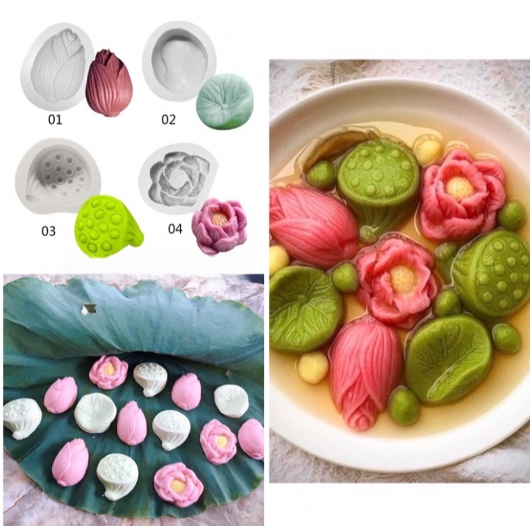 Set 4 Khuôn silicon hoa sen làm bánh trôi nước / hoa nổi hình hoa sen đẹp