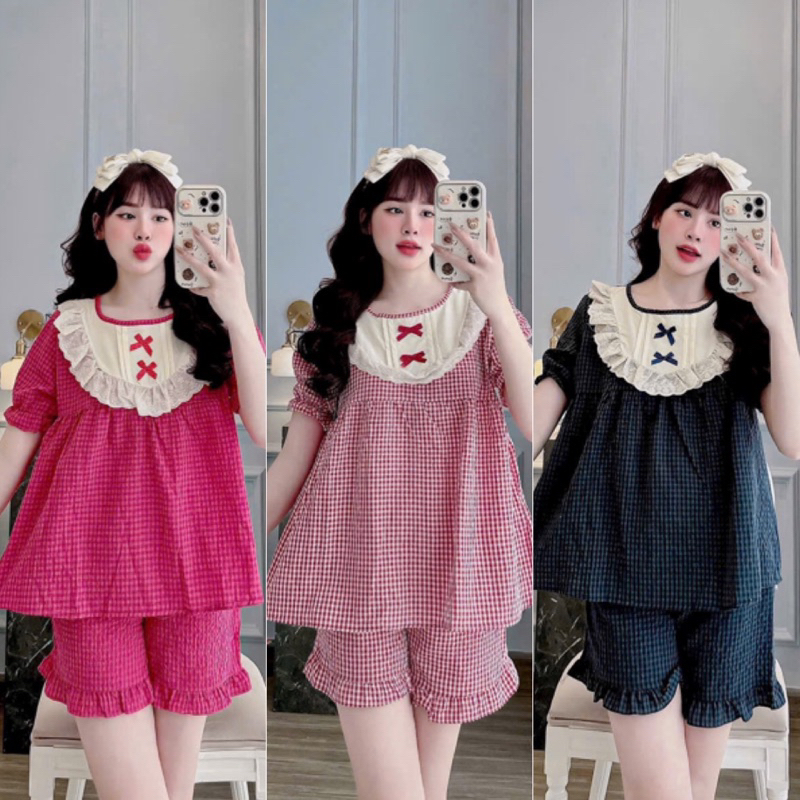 Bộ Ngủ Nữ , Set Bộ Kẻ Đùi M005