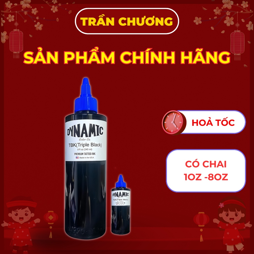 Mực xăm tattoo Dynamic TBK - Mực xăm đen TBK chính hãng chai 8oz, có bán chai mực chiết