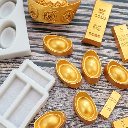 Khuôn silicon thỏi vàng thỏi bạc túi tiền túi mấy mắn 4D làm bánh thần tài