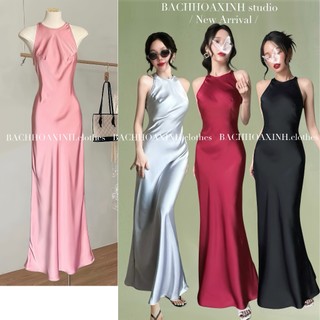  Váy lụa maxi cổ YẾM VIỀN dáng dài thanh lịch sang trọng 