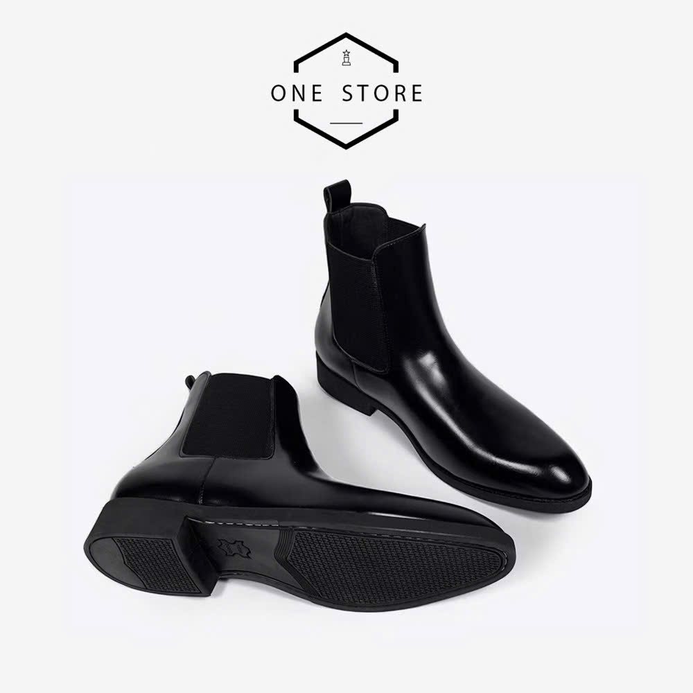 Giày Chelsea Boot Nam Mũi Nhọn Da Nguyên Tấm , Giày Boot Nam Da Tấm Đế Tăng Chiều Cao HK001
