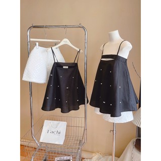 SET ÁO BBD 2 DÂY ĐEN ĐÍNH HẠT + QUẦN SHORT TRẮNG