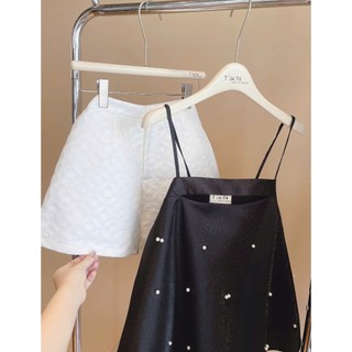 SET ÁO BBD 2 DÂY ĐEN ĐÍNH HẠT + QUẦN SHORT TRẮNG