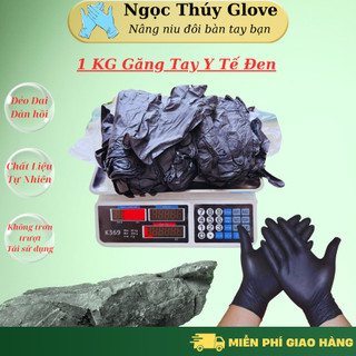  1KG găng cao su tay y tế đen | bao tay y tế nitrile đen có nhám đầu tay chuyên dùng spa phun xăm 