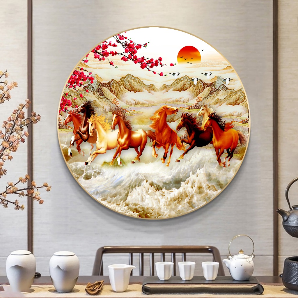 Tranh tráng gương 5D, mẫu tranh tròn tráng gương, sáng bóng, sắc nét treo phòng khách, phòng ngủ
