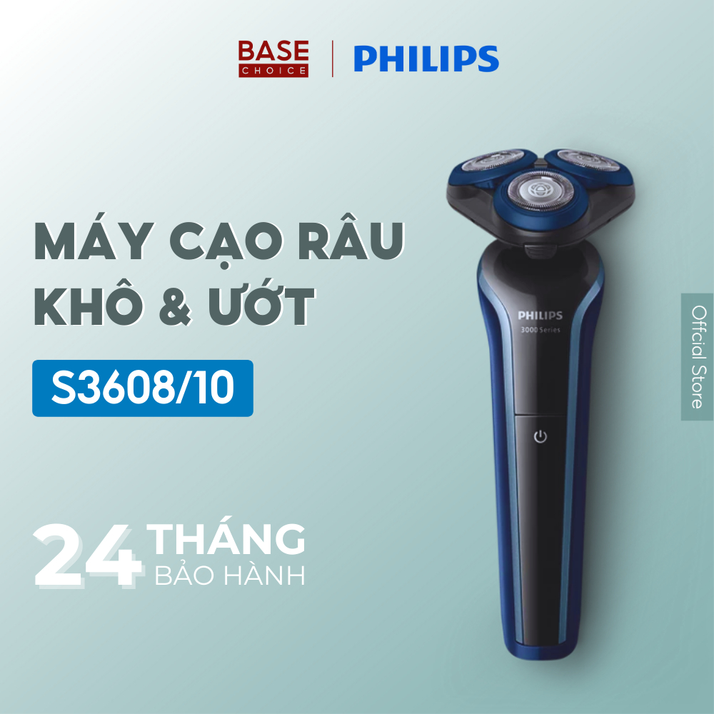 Máy cạo râu khô và ướt Philips S3608 điều khiển thông minh đầu cạo Flex 5 hướng - Hàng chính hãng