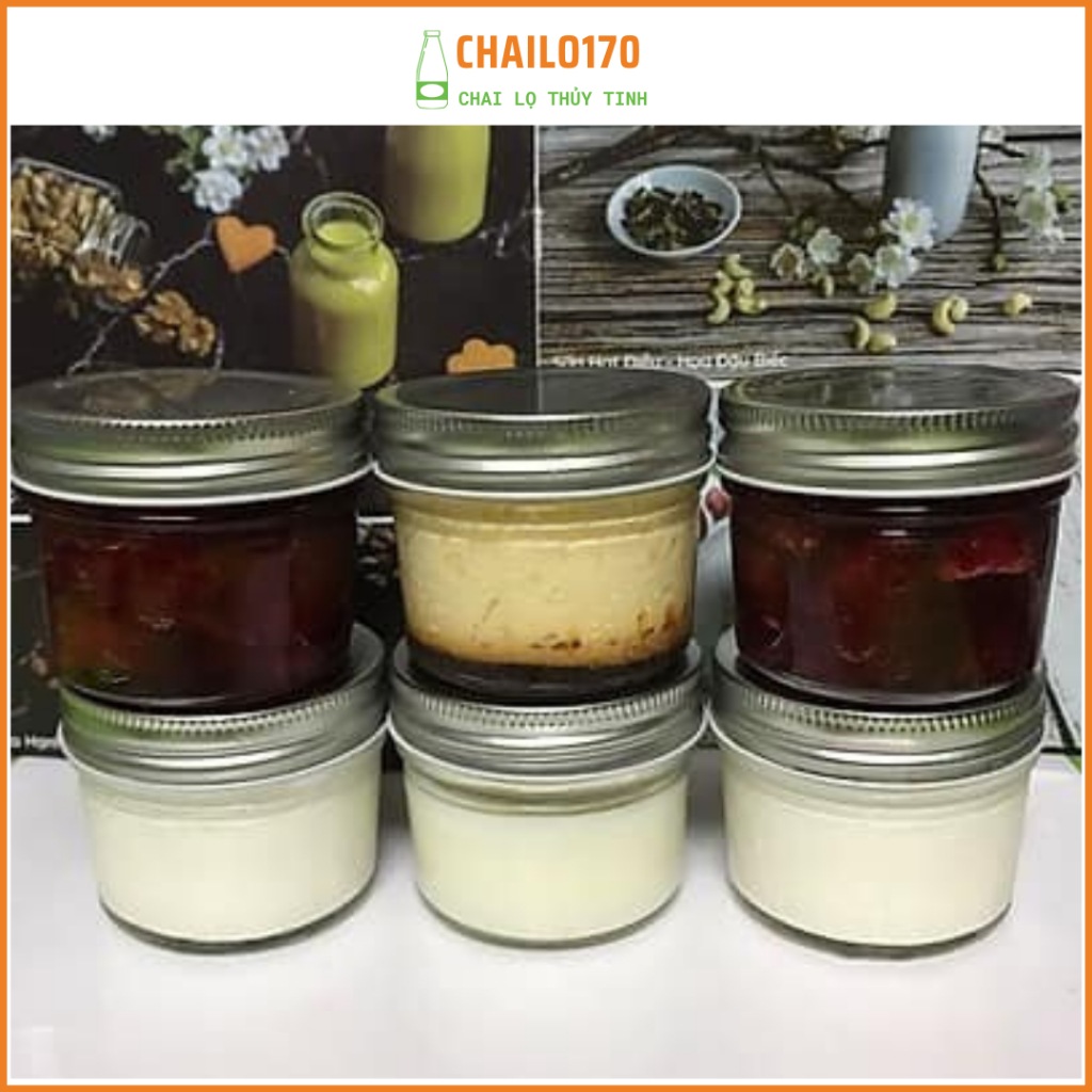 Set 6 Hũ thủy tinh nắp thiếc 100ml/200ml/300ML làm sữa chua hũ làm bánh flan, đựng sốt , gia  vị, chailo170
