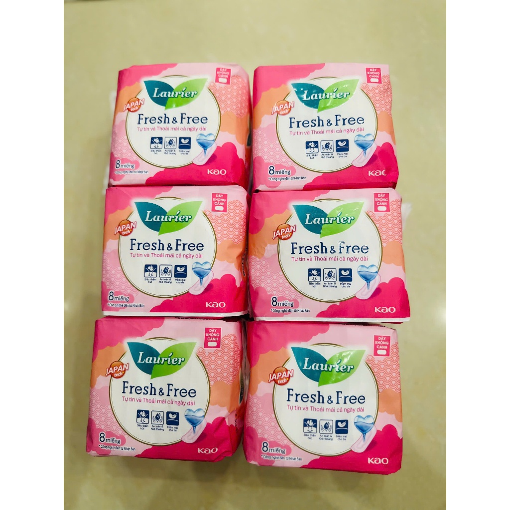 LỐC 6 GÓI BĂNG VỆ SINH LAURIER FRESH & FREE HỒNG MAXI KHÔNG CÁNH