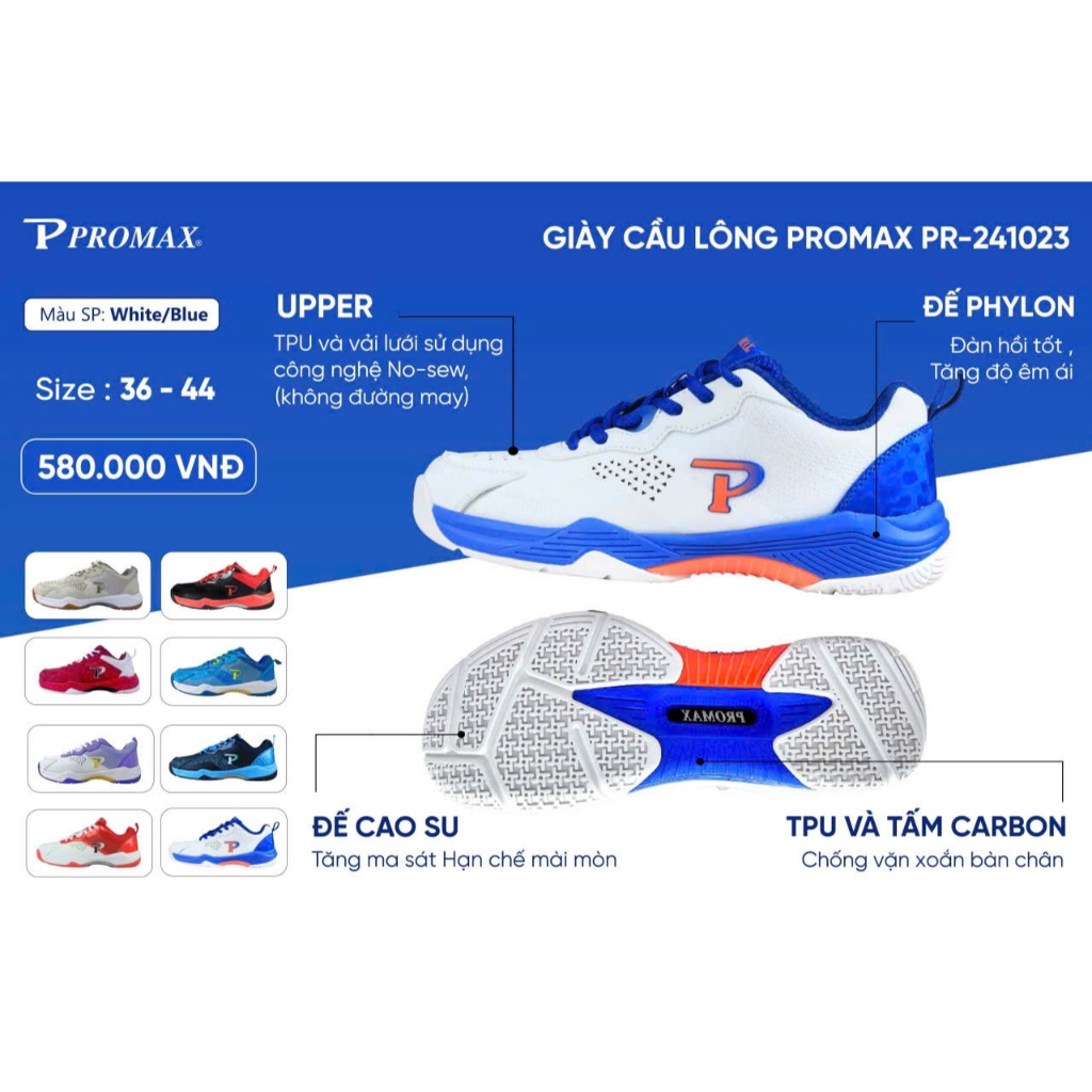 Giày cầu lông Promax, Giày cầu lông, chuyên dùng cho các môn thể thao vận động, Giày cầu lông chính 