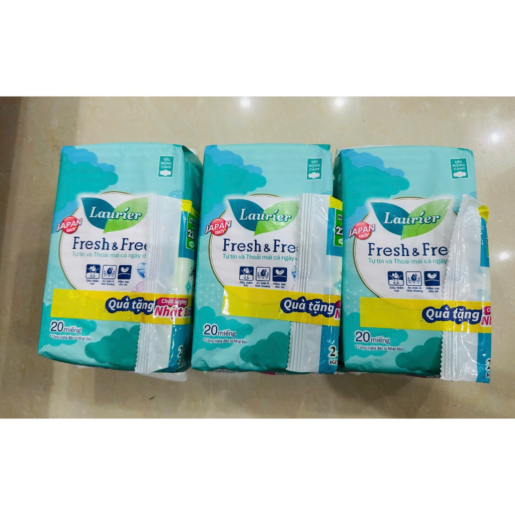 LỐC 3 GÓI BĂNG VỆ SINH LAURIER 20 MIẾNG SIÊU MỎNG CÁNH