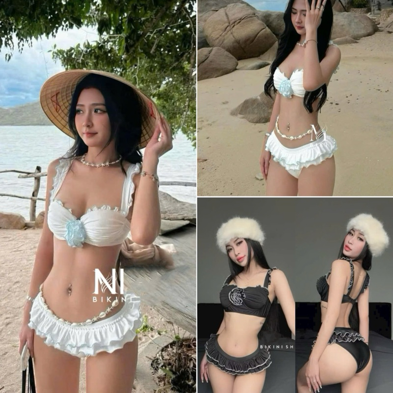XẢ KHO 99K Bikini đồ bơi cúp ngực váy bèo 2 tầng có gọng đệm nâng đẩy ngực G03