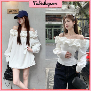 Áo đầm nữ trễ vai bèo tay dài TABISHOP áo kiểu nữ màu trắng phong cách Hàn Quốc mặc đi học đi chơi(77)