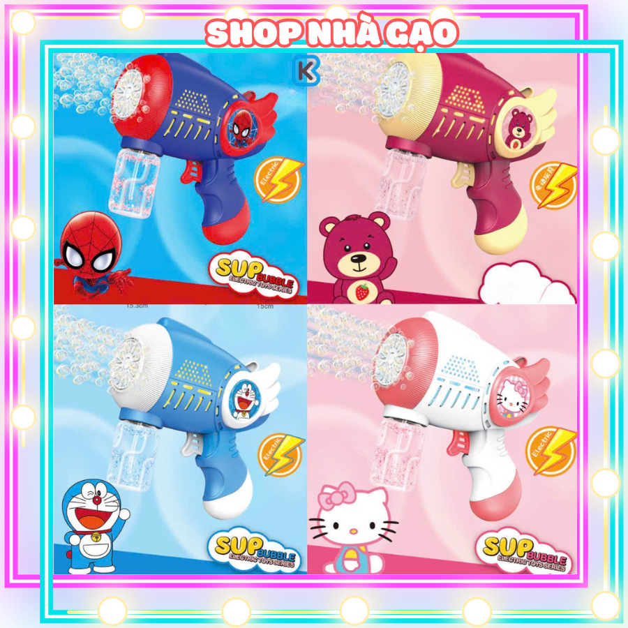 Máy bắn bong bóng Doremon, Người nhện, Kuromi,gấu dâu không rỉ nước, Đồ chơi cho bé được làm bằng nhưa ABS cao cấp