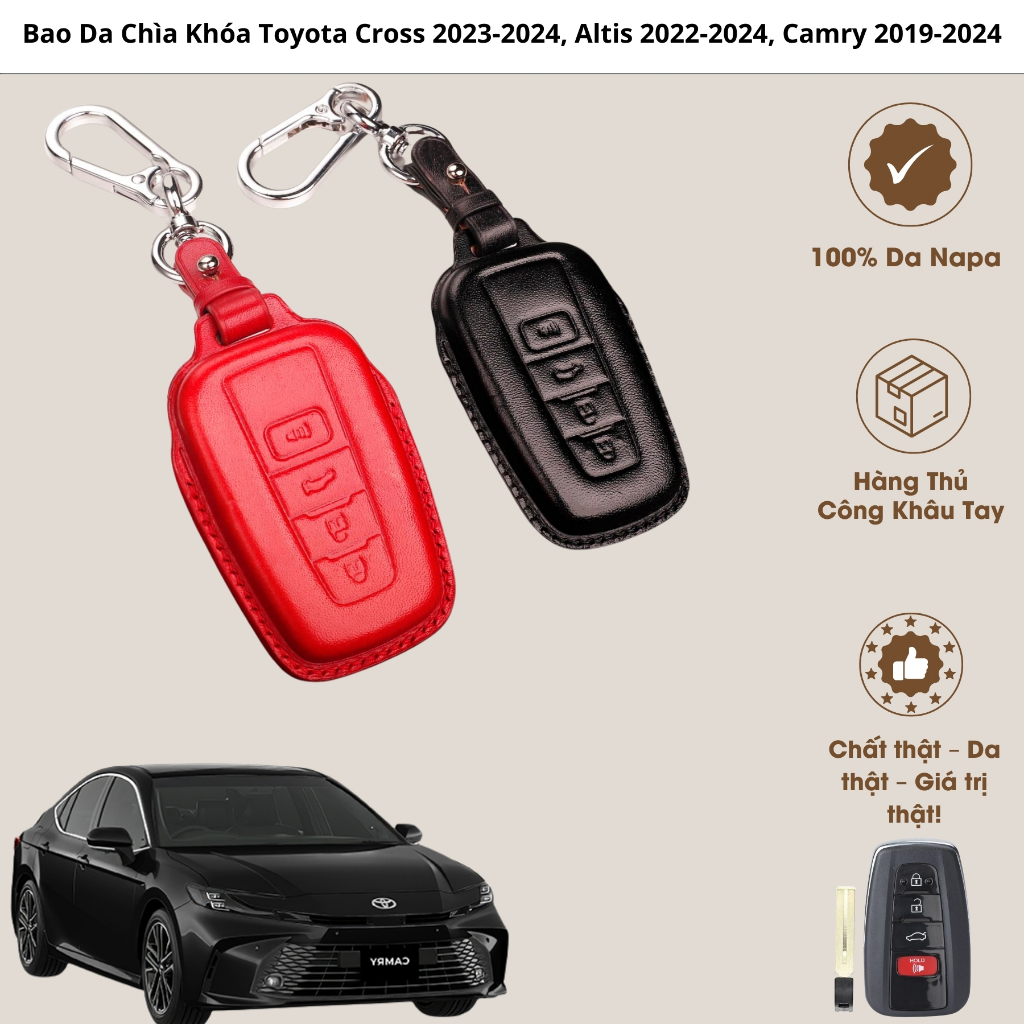 Ốp Chìa Khóa Toyota Cross 2023-2025, Altis 2022-2025, Camry 2019-2025 Da Bò Nappa Chống Trầy Xước