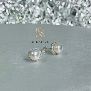 Bông tai ngọc trai 8 ly nụ tròn bạc S925 kiểu truyền thống E52110 Stella Pearl đơn giản hợp thời