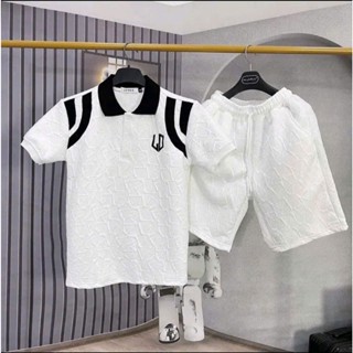 Bộ Đồ Nam GD Chất Vải Xốp Rập Vân Nổi Phối Viền Vai Cực Sang chảnh, Bộ Quần Áo Nam Cộc Tay Hót Hè 2025