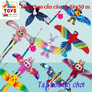 Diều Cần Câu 3D 50cm Cho Bé, Họa Tiết Hoạt Hình Dễ Thương Kèm Cần Câu, Dây Thả 50m, Giá Siêu Rẻ Sỉ