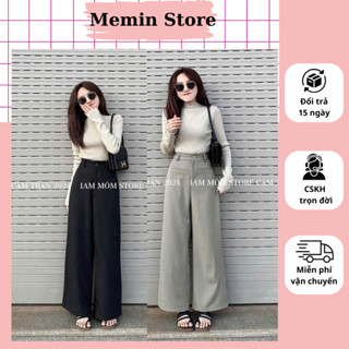 quần xuông nữ cạp cao ống rộng túi cơi, quần ống rộng lưng cao dáng suông hàn quốc form xinh tôn dáng Memin Store