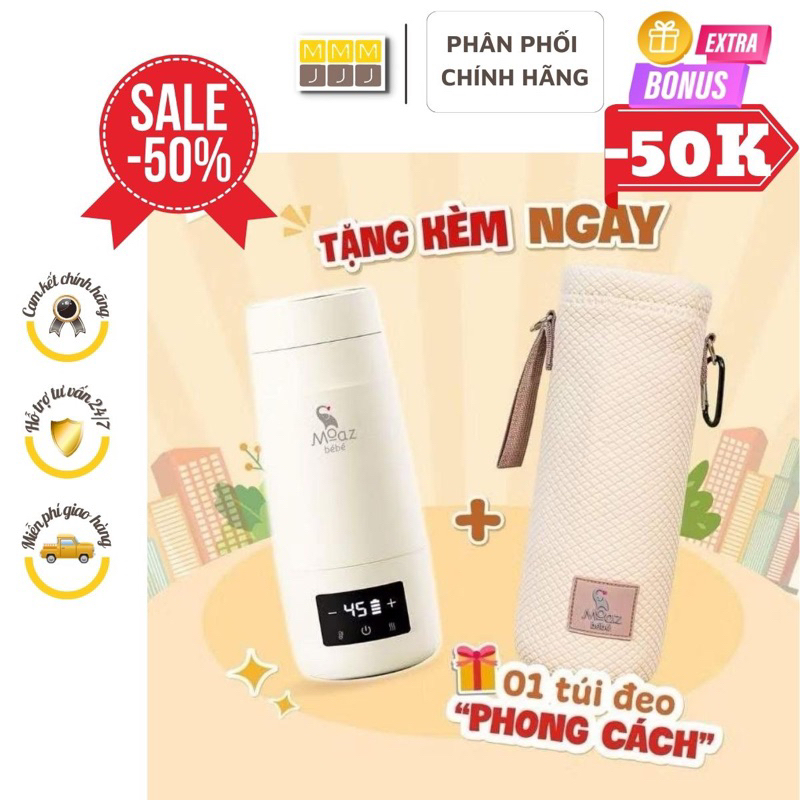 (Tang tui dung)Bình đun nước pha sữa di động Moaz bebe MB058 chính hãng bảo hành 12 tháng - minjee