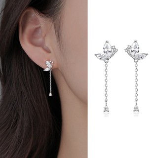 Bông tai bươm bướm đính đá kim cương nhân tạo treo dài