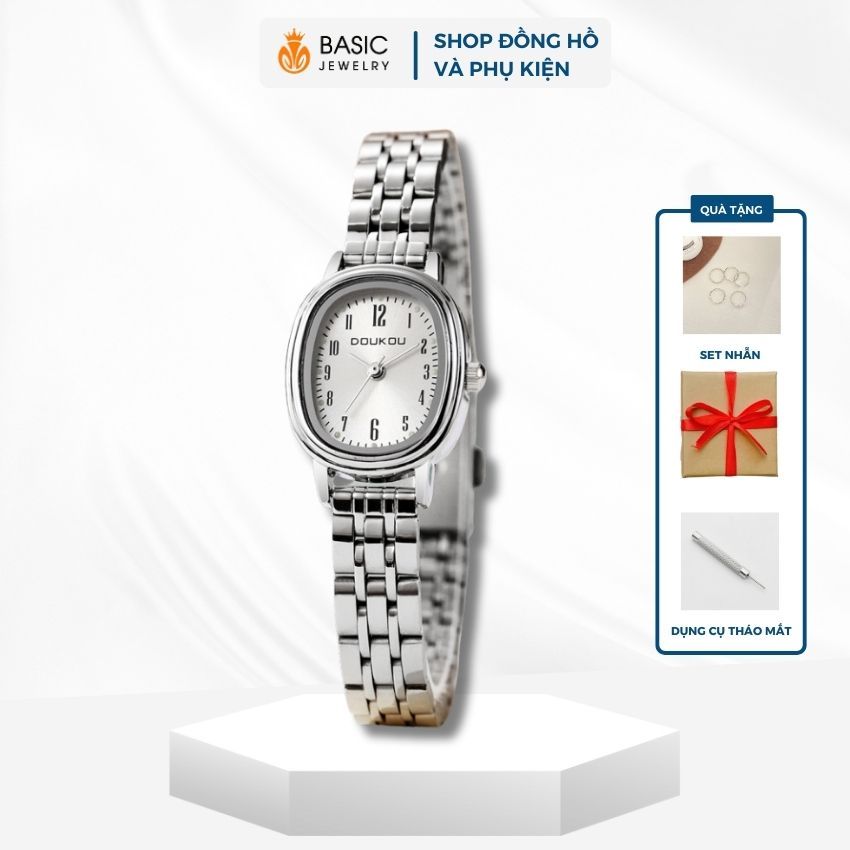 Đồng Hồ Nữ Doukou Mặt Oval Dây Kim Loại Thiết Kế Nhỏ Gọn Phong Cách Vintage Basic Jewelry DH52