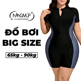 Bộ đồ bơi đi biển 1 mảnh tay ngắn big size nữ Nàng Múp bikini jumpsuit bigsize kín đáo 70kg 80kg 90kg