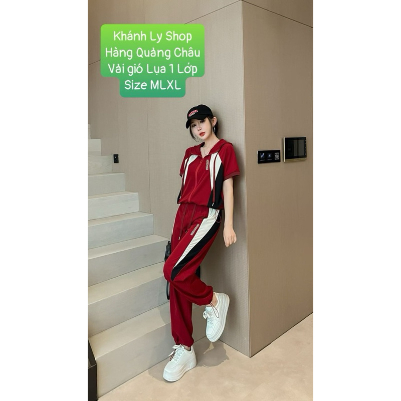 Bộ đồ nữ.sét thể thao kéo khoá tay cộc,đồ bộ quần dài,chất vải gió lụa 1 lớp,hàng quảng châu,Size ML