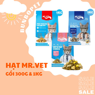Hạt Cho Mèo Mr.Vet Túi Nguyên 300g & 1kg - Hạt Mr Vet Topping Đủ Loại Thịt Cá Sấy Khô