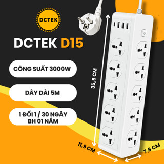Ổ Cắm Điện Đa Năng DCTEK D15 Tải 3000W, 4 Cổng sạc, Nhựa PC Chống Cháy, Chống Giật dây 3m - 5m