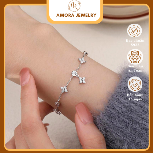 Lắc tay nữ Amora Jewelry hình hoa phụ kiện trang sức xinh s925
