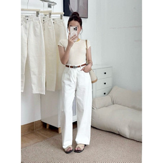 [Q100] Quần jean suông nữ trắng vải cao cấp dày dặn