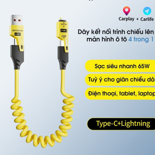  Cáp sạc lò xo 4 trong 1 cáp sạc nhanh lò xo Thay đổi chiều dài tùy ý - Co dãn dễ dàng. 