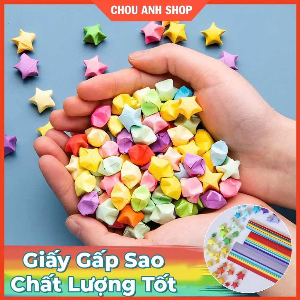 Giấy Gấp Sao 540 tờ origami Dài 24cm - Giấy Xếp Sao Nhiều Màu Họa tiết, Dạ quang - Chou Anh Shop