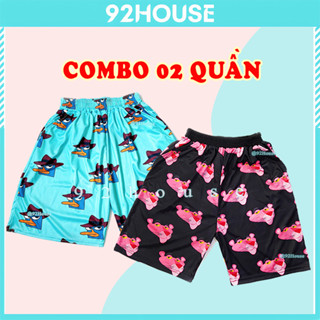  Quần đùi thun hoạt hình báo hồng vịt vàng Combo 02 Quần short lửng cartoon unisex đồ nhóm đi biển 