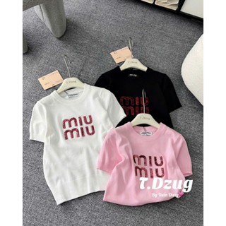 Áo Len Ngắn Tay Nữ Miumiu Chữ Kim Sa Cổ Tròn Trơn Basic Xinh Xắn QCCC Cao Cấp