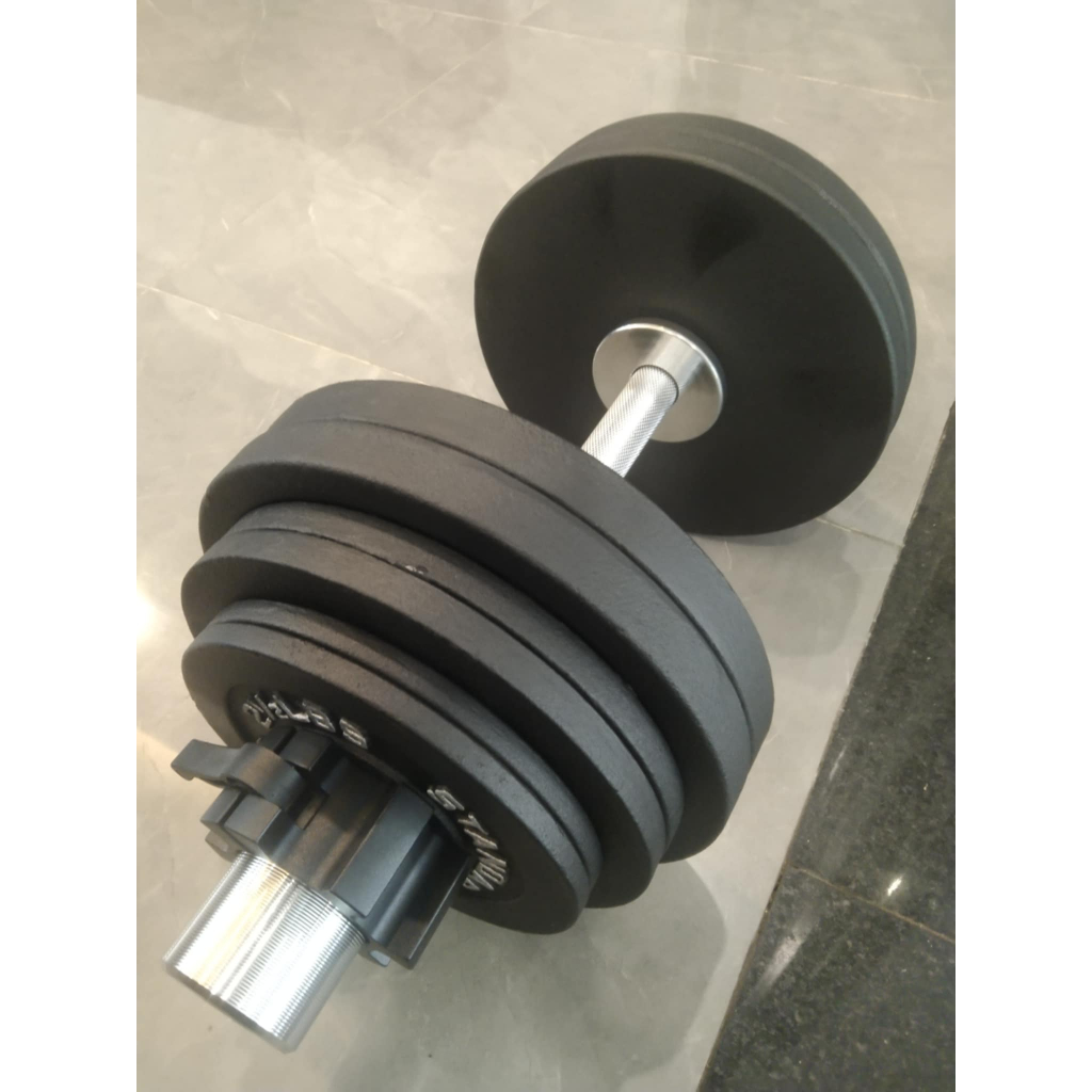 Bô tạ gang cao cấp 71kg nhập khẩu 4 đường gân. lỗ to 140 LBS ( 63.5KG) và cặp đòn tay