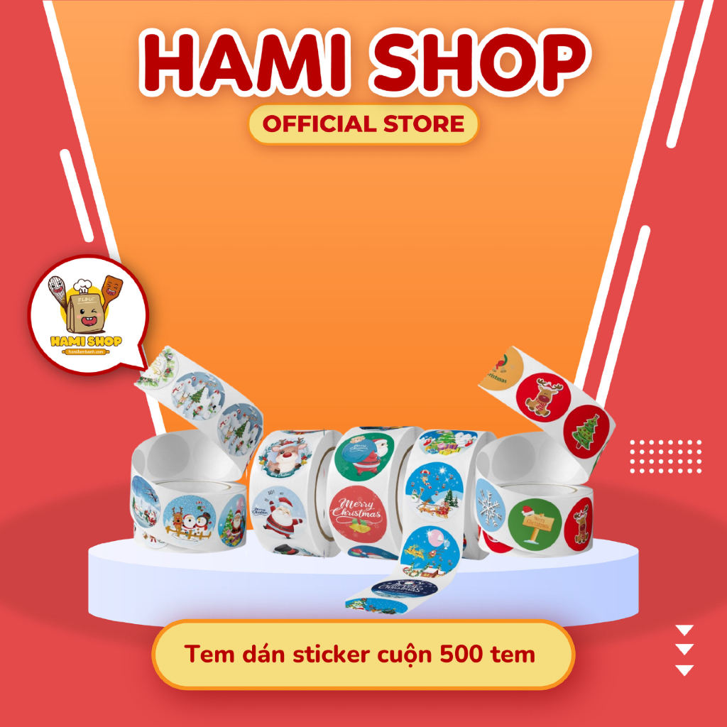 Tem dán cuộn ⚡ CAO CẤP ⚡ tem cuộn sticker 500 tờ tem Noel Christmas tem tròn dán quà tặng