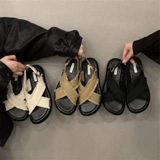  Dép sandal quai chéo nữ đế thấp 2,5cm Tua Rua MIXI 