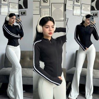  Áo Khoác Dài Tay Kiểu Sọc  Form Body Chuẩn Thể Thao Tập Gym -Yoga-Aerobic - Chạy bộ  Hàng xuất khẩu  