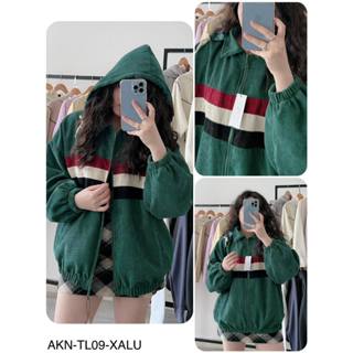 Áo khoác nhung phối sọc GinHouse TL-019 | Áo khoác chống nắng nam nữ form rộng | Nón tháo rời, có túi trong