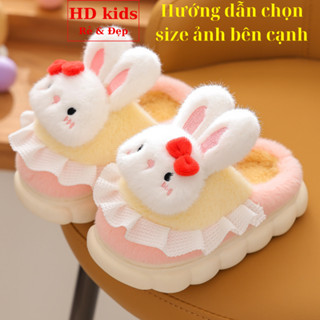 Dép bông cho bé gái với mặt thỏ đáng yêu có đế cao su và chất liệu vải chắc chắn HD141