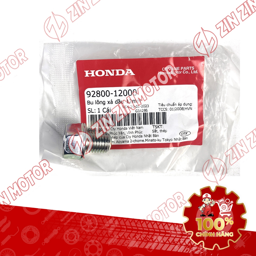 Ốc Xả Dầu Nhớt Wave RSX 2019 2020 2021 2022 2023 92800-12000 Chính Hãng - ZZM